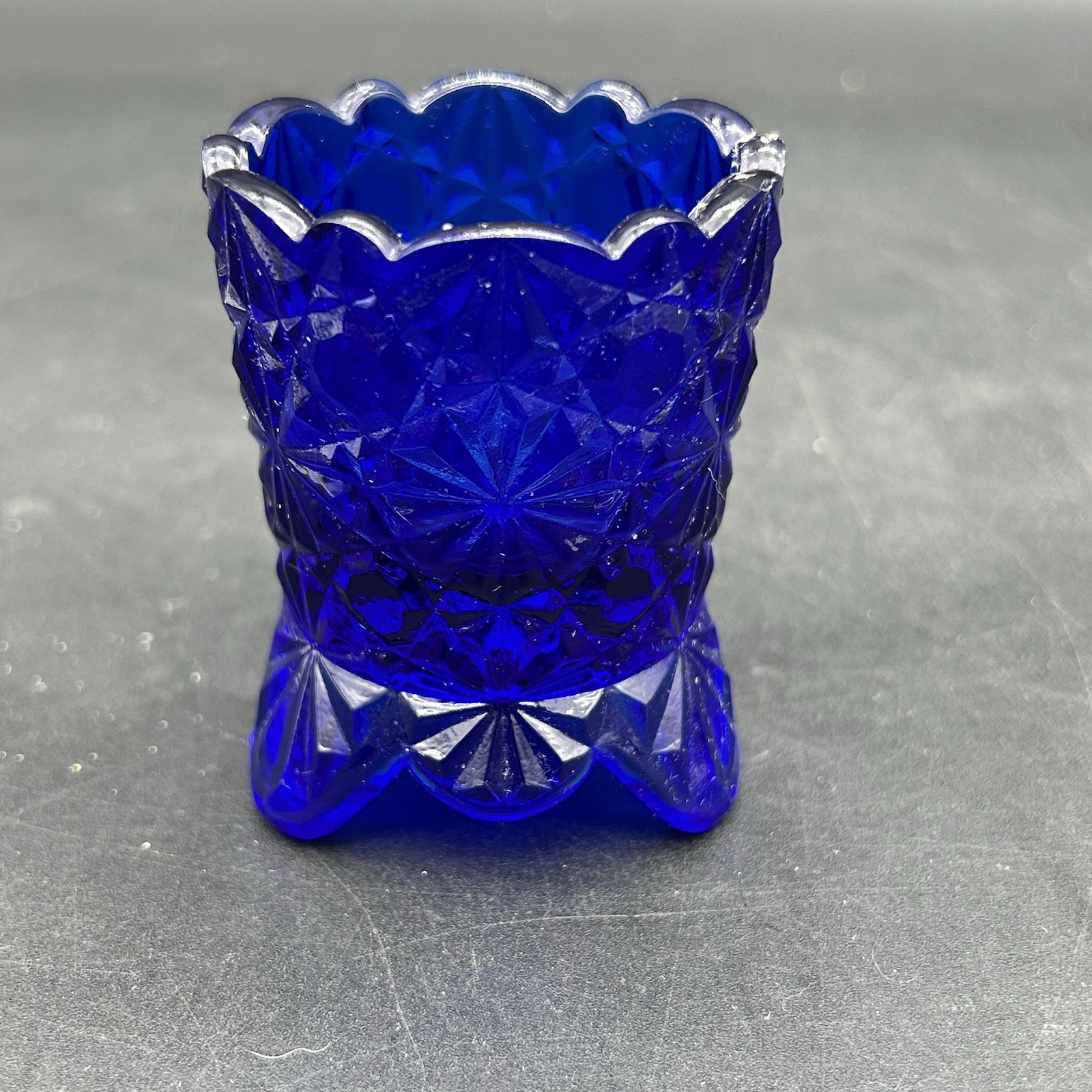 Boyd Glass Cobalt Blue Daisy & Button  Toothpick Holder