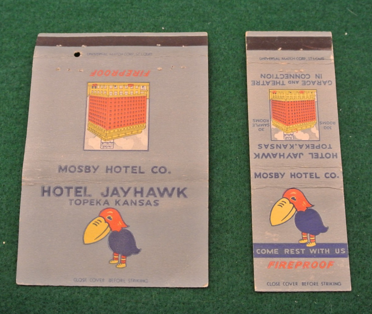 vintage Hotel Jayhawk, Topeka Kansas Matchbook Covers vintage Hotel Jayhawk, Topeka Kansas Matchbook Covers