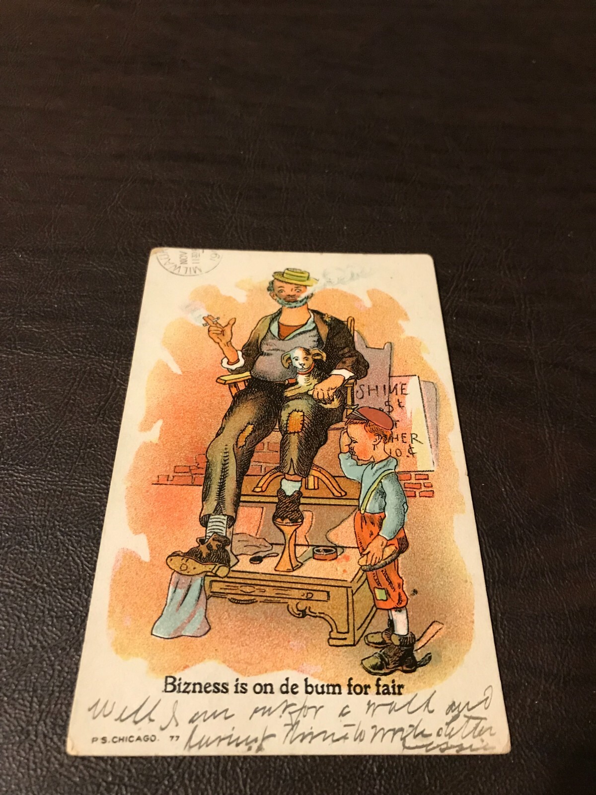 HUMOR - POSTED POSTCARD - BIZNESS IS ON DE BUM FOR FAIR........SLOT 157