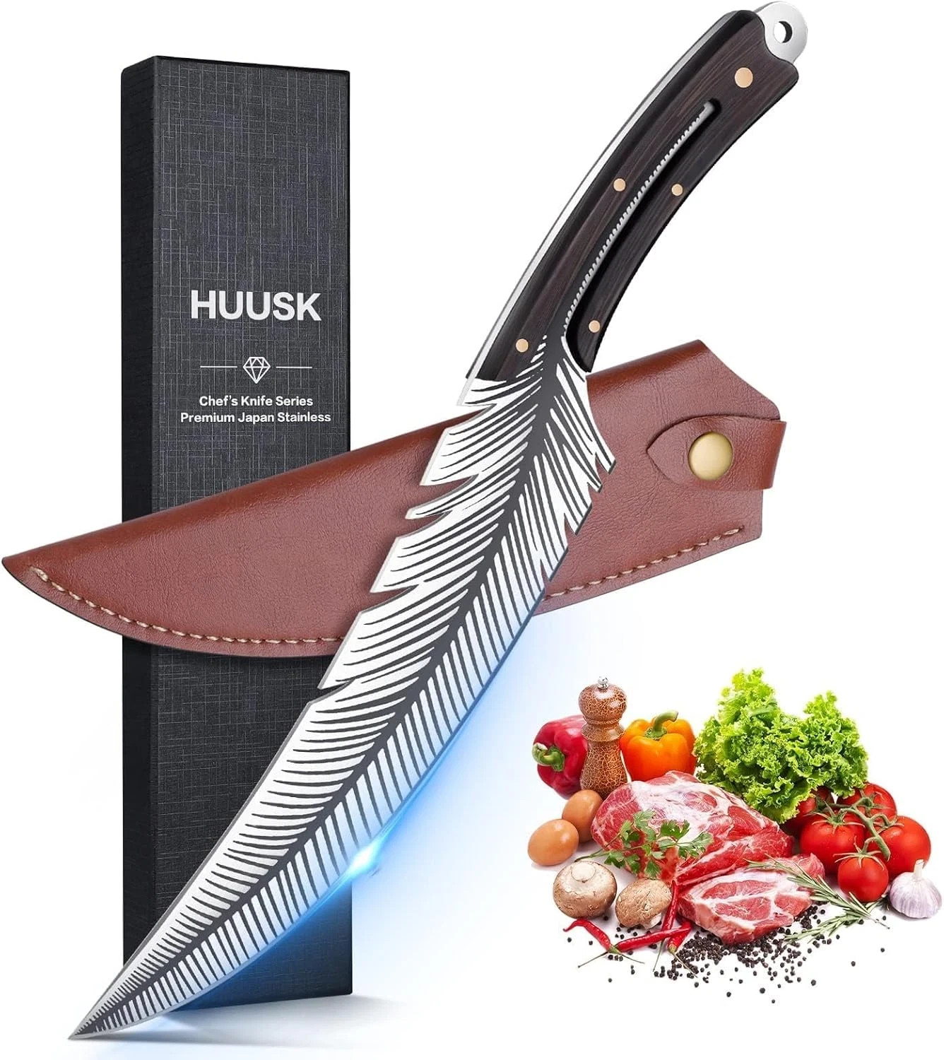Huusk Japan Knife Feather Knife Hand Forged Viking Knife High Carbon Steel Bu...