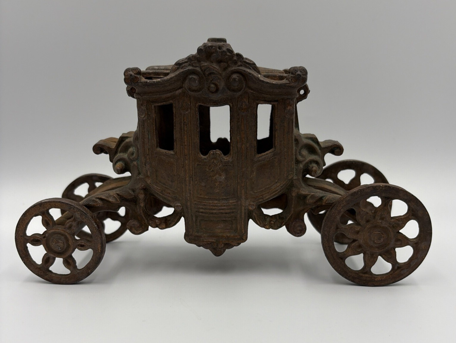 Vintage Cast Iron Cinderella Coach Pumpkin Carriage Trinket Box Box W/ Lid