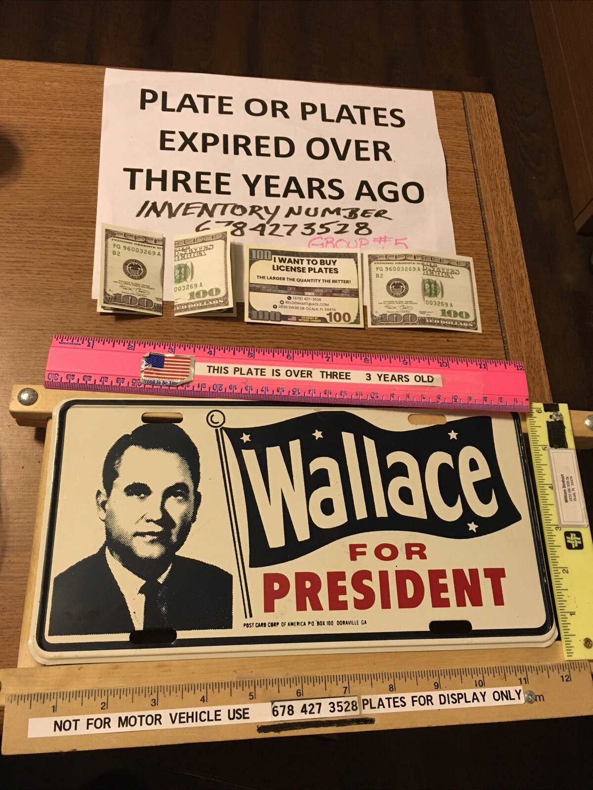 Vintage Likely 1968 GEORGE WALLACE FOR PRESIDENT. LICENSE PLATE, MINT CONDITION.