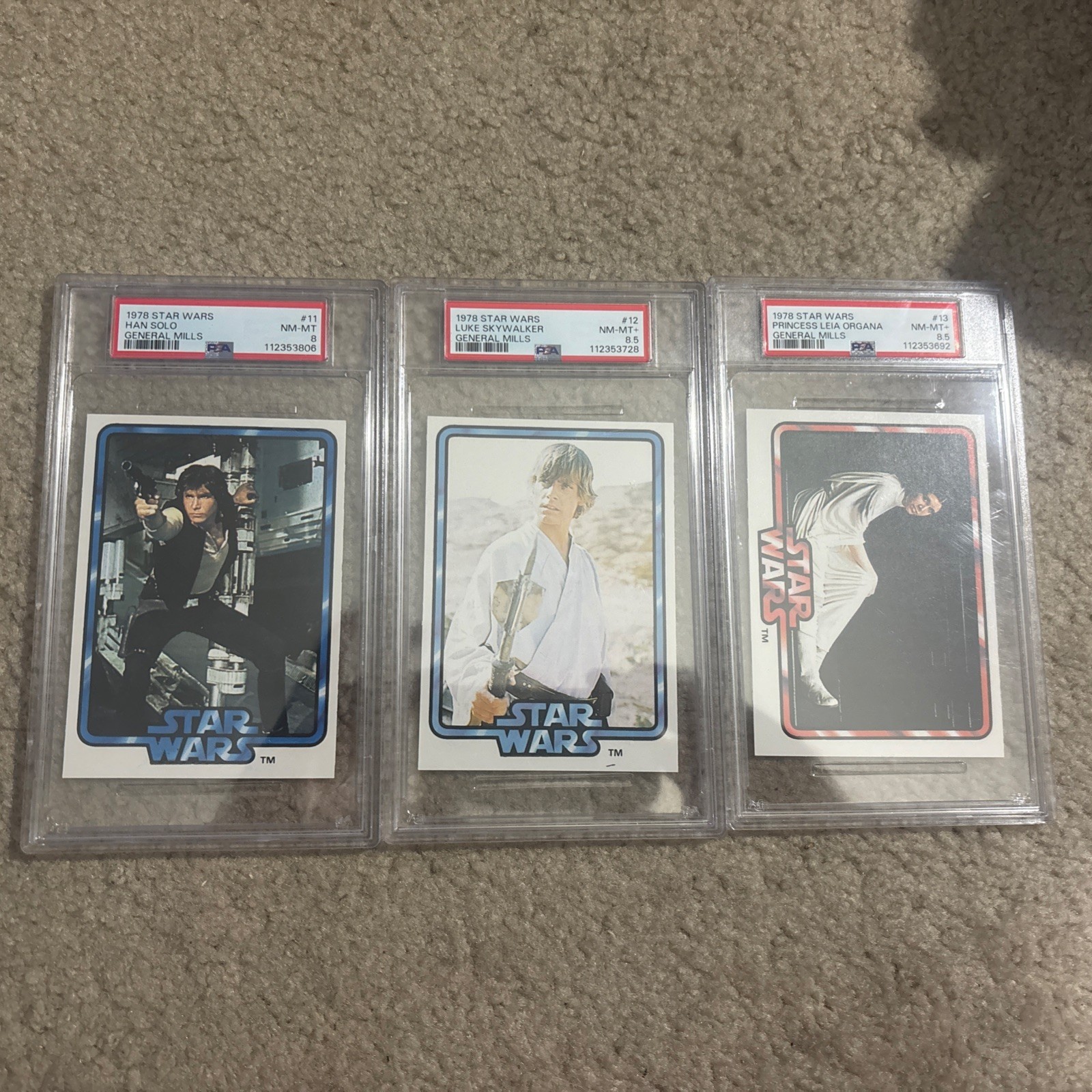 1978 STAR WARS GENERAL MILLS #11 #12 #13 LUKE SKYWALKER HANS LEIA LOT PSA RARE