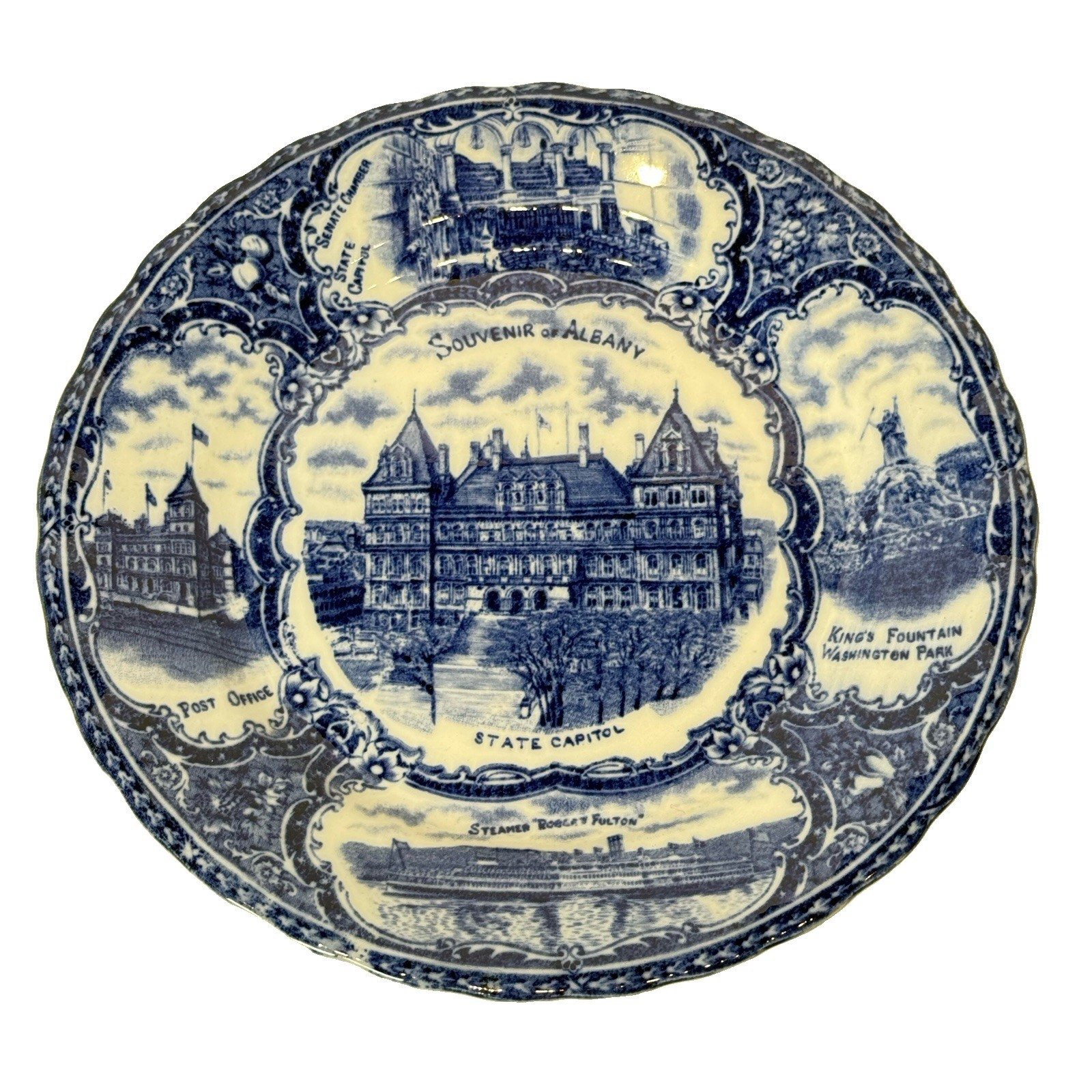 NEW YORK NY Antique Souvenir OF ALBANY PAINTED STAFFORDSHIRE ENGLAND PLATE