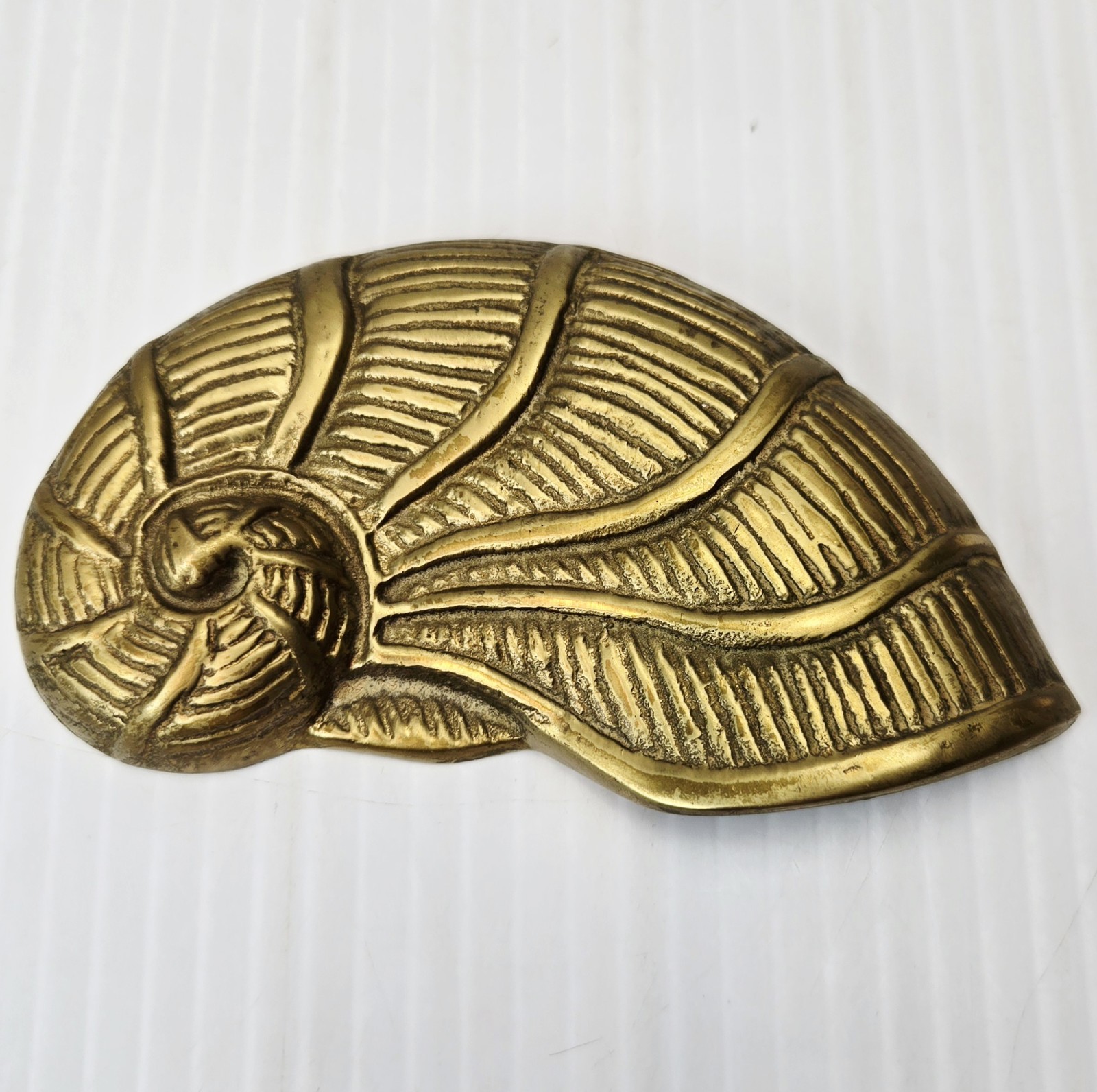 Vintage Brass Shell Wall Decor Ammonite Fossil Plaque Nautical Coastal
