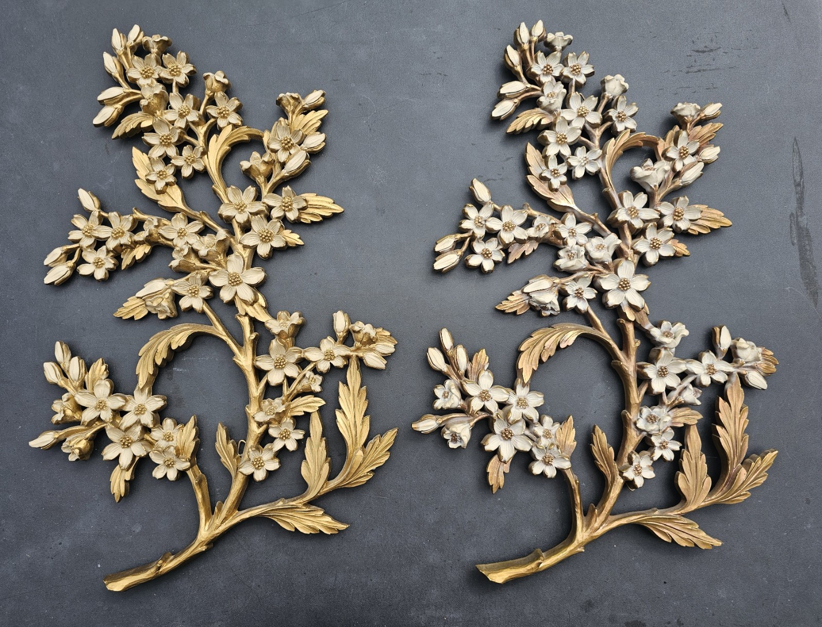 2 Vintage Mid Century Syroco Flowered Dogwood Branches Wall Decor 20