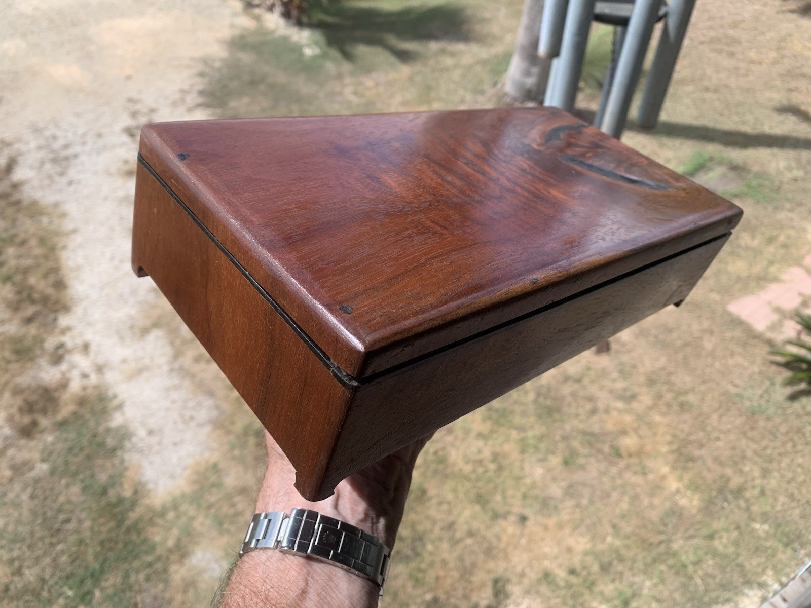 CUSTOM DESK TOP BOX: BURL MAHOGANY WOOD, 1960's Era, Vintage & Unusual, VGC