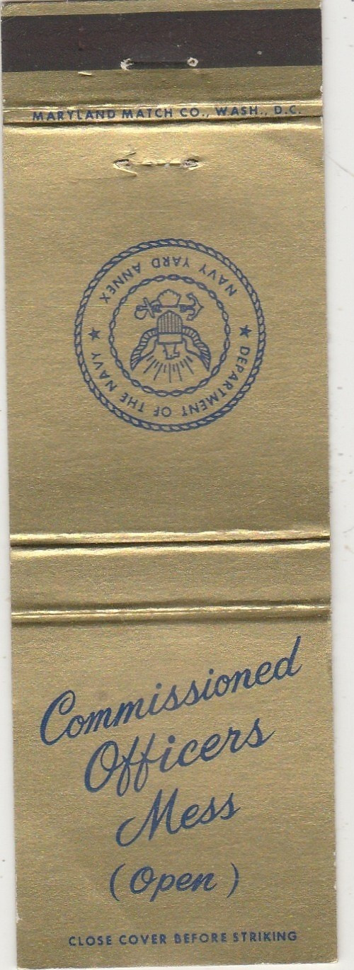 U.S Navy-Navy Yard Annex-Commissioned Officers Mess-Vintage Match Cover