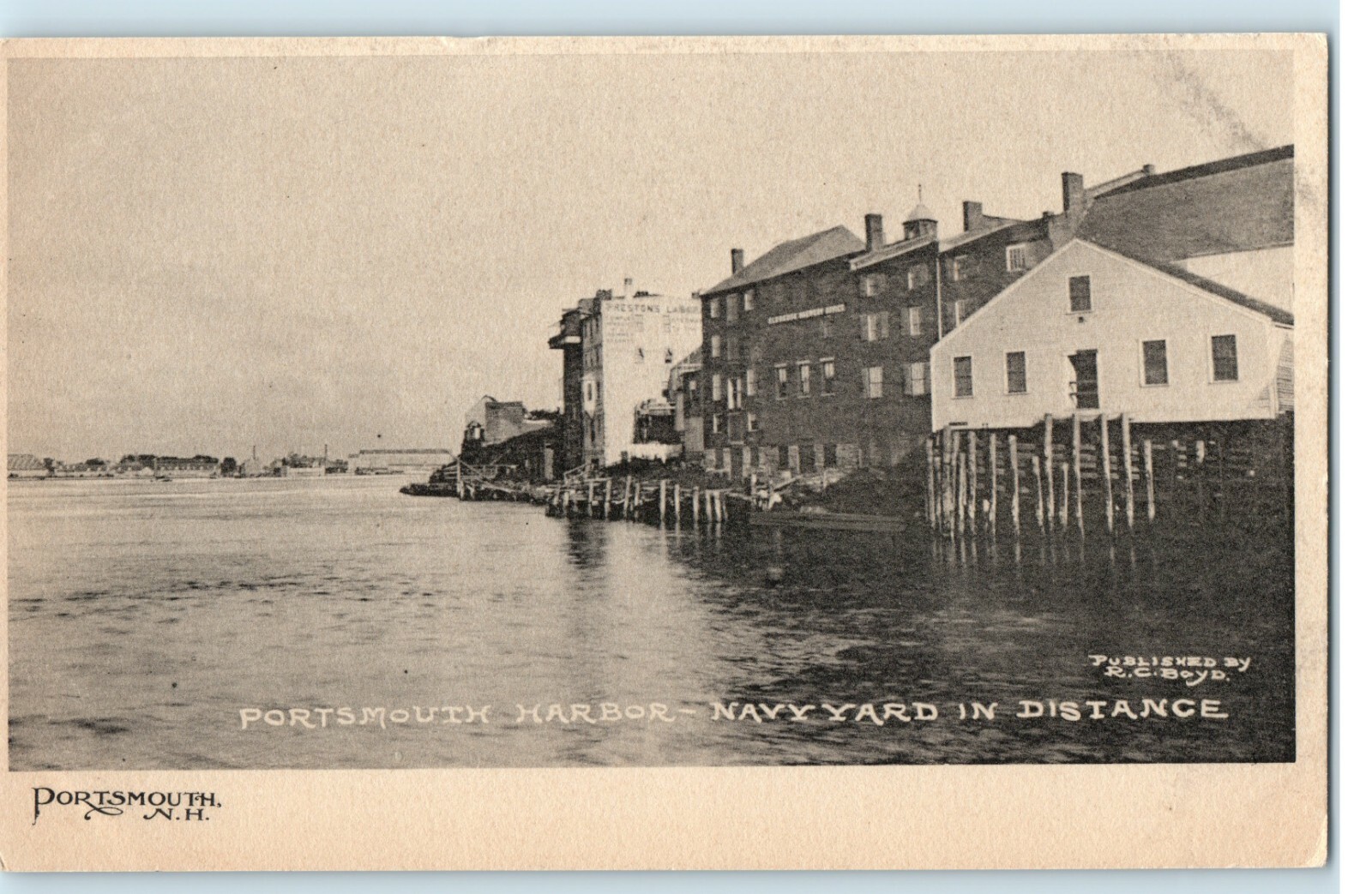 Postcard N.H. Portsmouth Harbor Navy Yard in Distance R.C. Boyd Undivided Back
