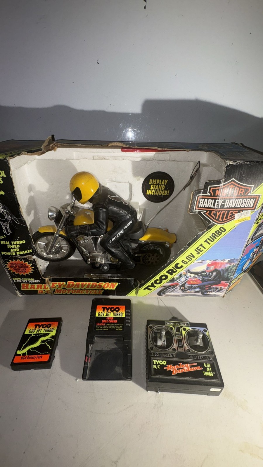 Vintage Tyco R/C Harley-Davidson motorcycle w/rider, W/ Box & Charger Battery