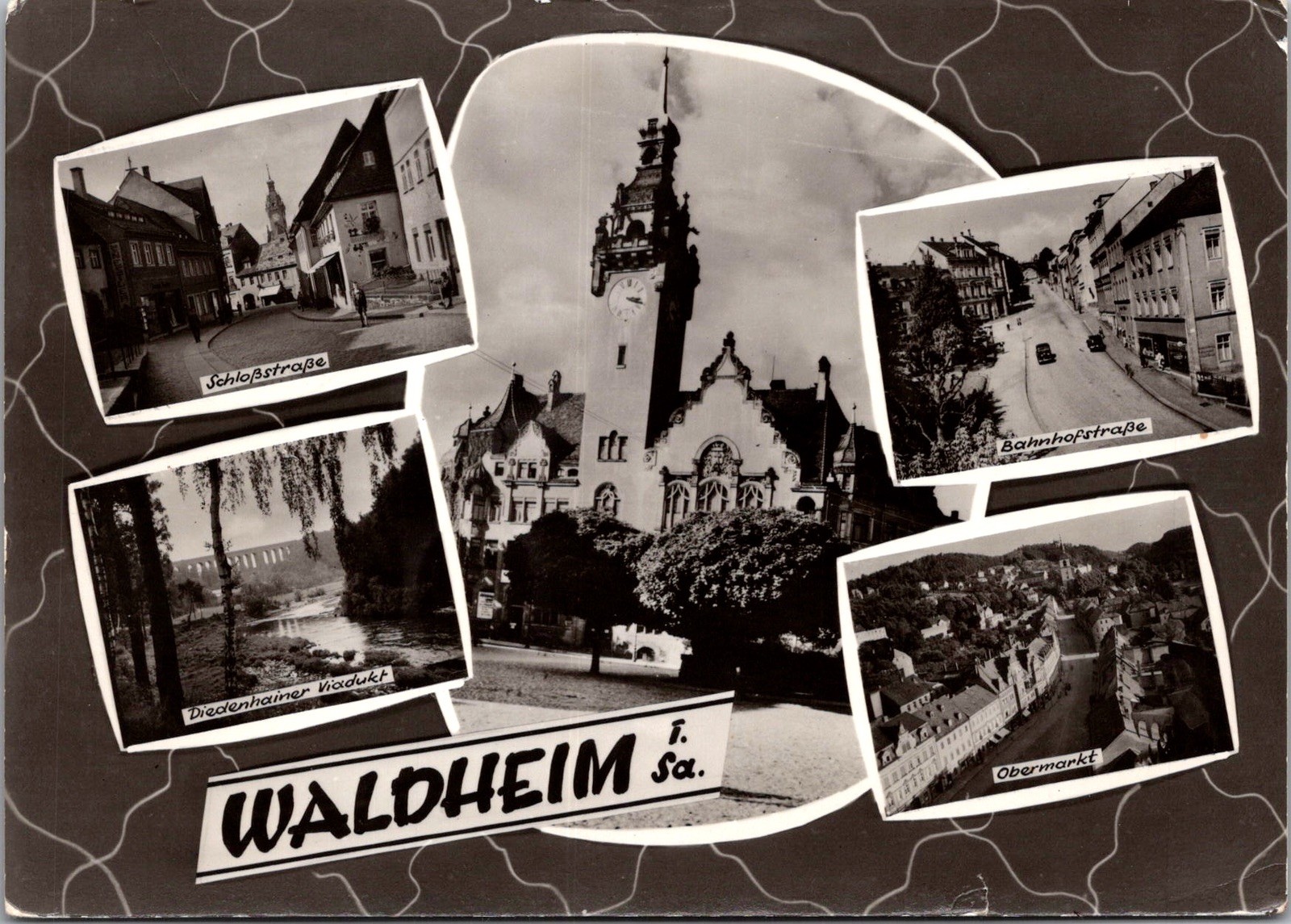 Waldheim Germany Church Castle Street Stamp Real Photo RPPC Multiview Postcard