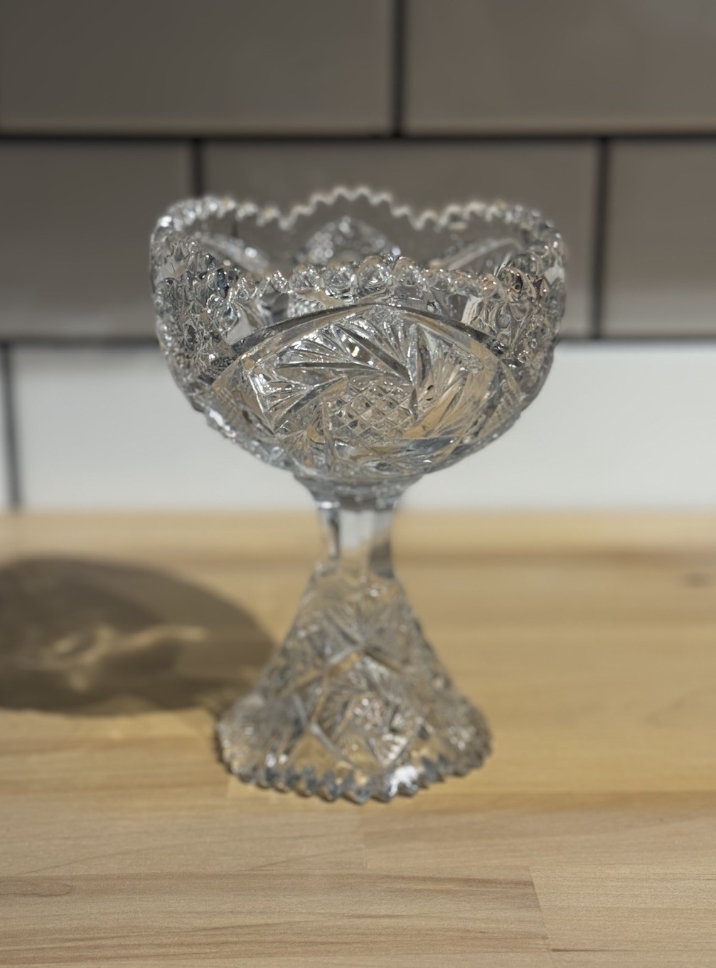 Antique Imperial Cut Glass Footed Compote Sawtooth Edges Candy Dish 6