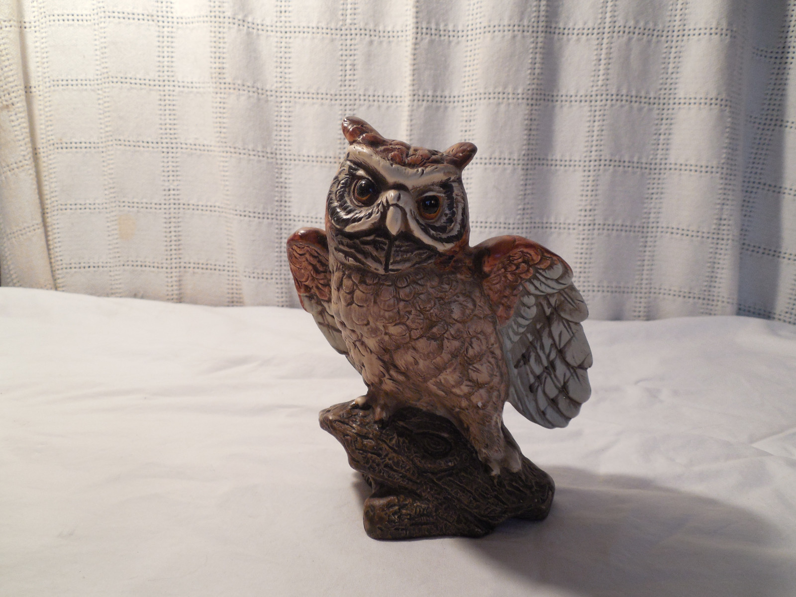  Porcleain hand painted owl on a log figure 6\