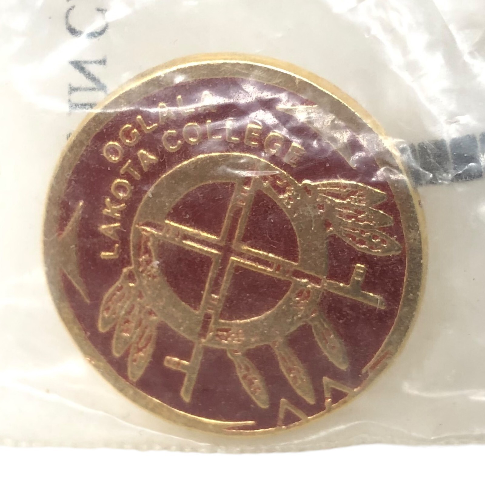 VTG NIP Oglala Lakota College Pin Kyle South Dakota Red & Gold Colors
