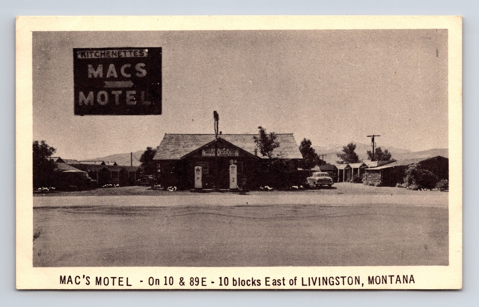 Mac\'s Motel & Gas Station Livingston Montana MT Roadside America Postcard