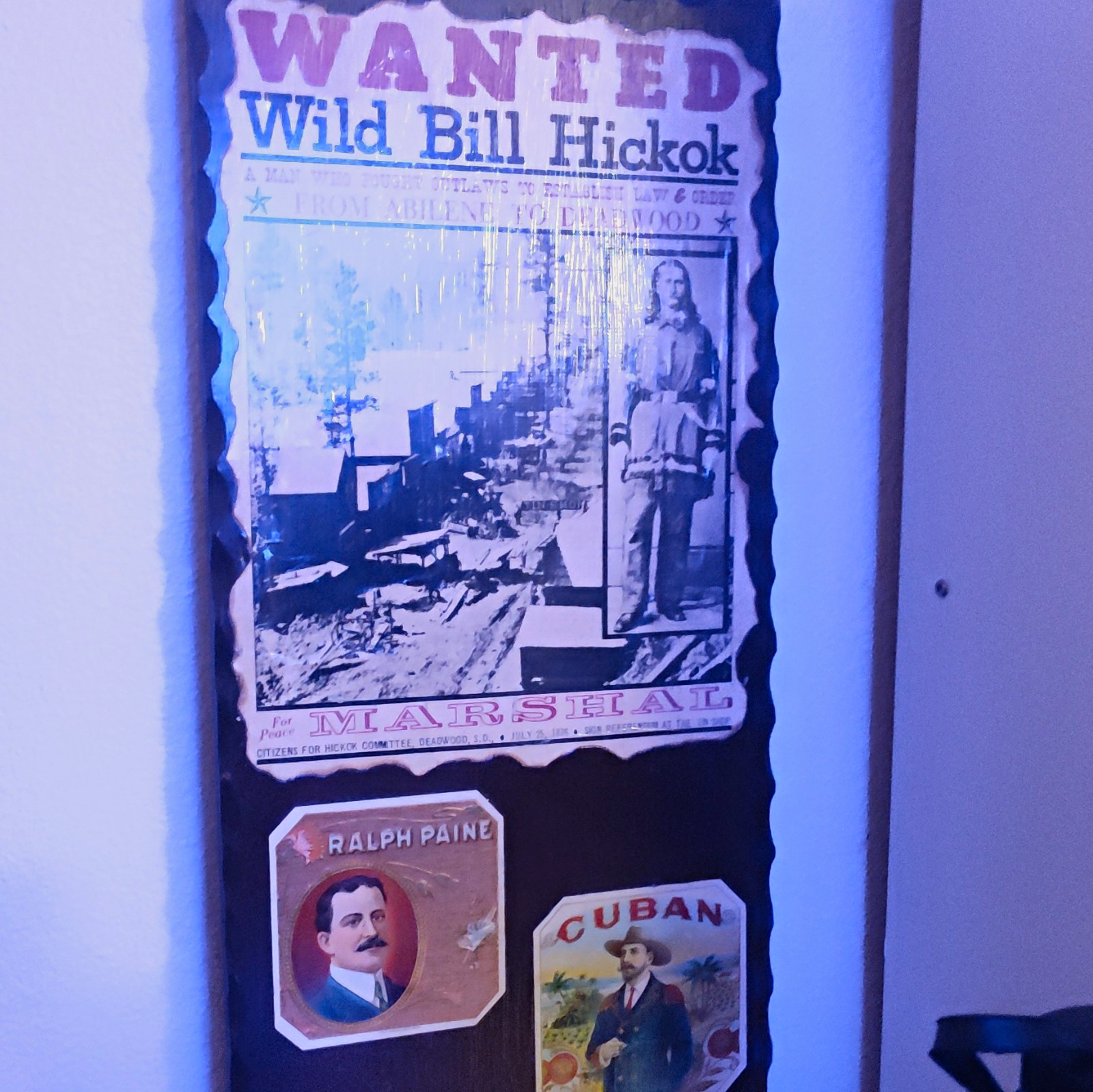 Wild Bill Hickok Wanted Poster Style Wooden Wall Plaque Sign, Hanging Vertical