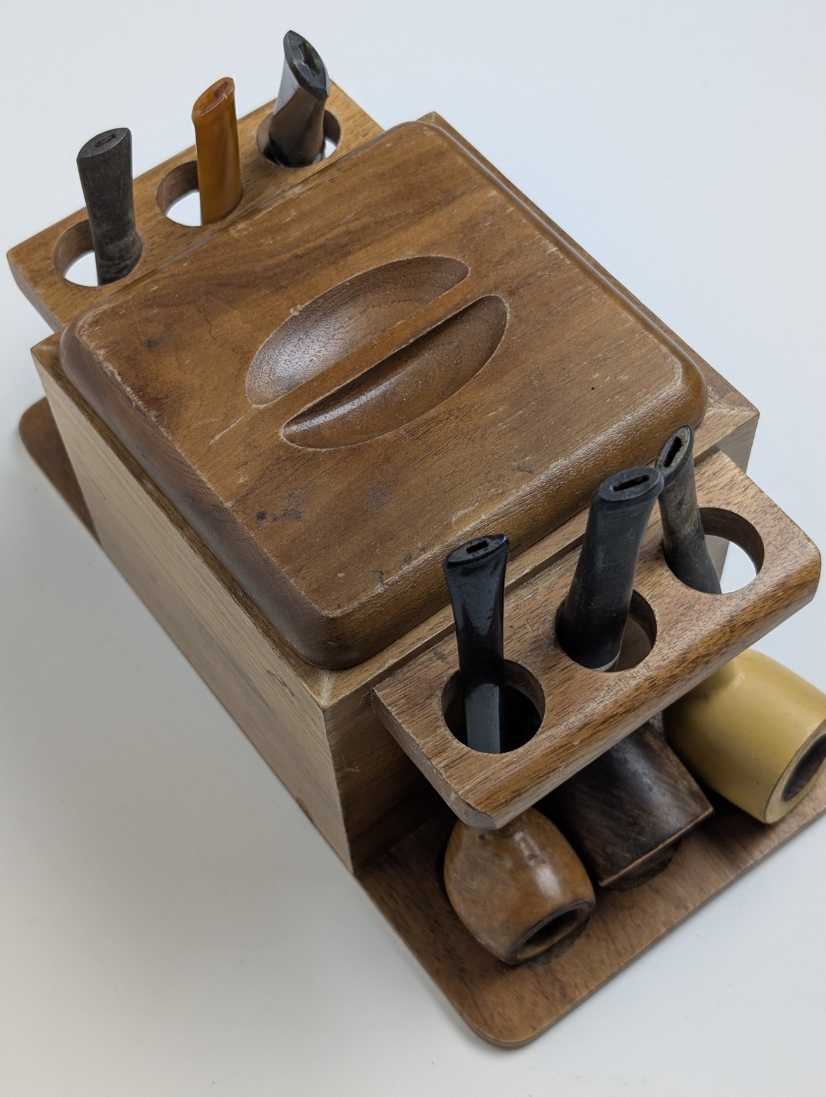 Vintage Fairfax Mid-Century Wooden Tobacco Pipe Rack & Humidor Jar