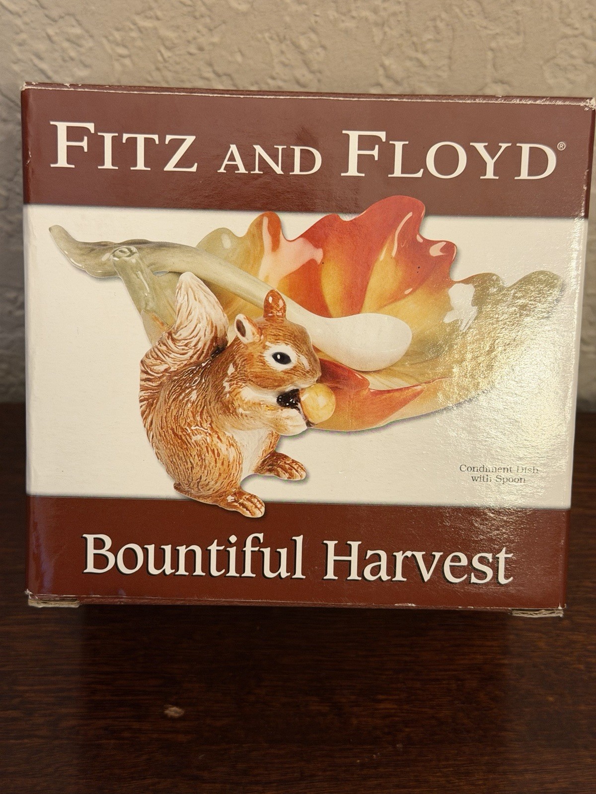 Fitz and Floyd - Bountiful Harvest Condiment Dish With Squirrel & Spoon Retired