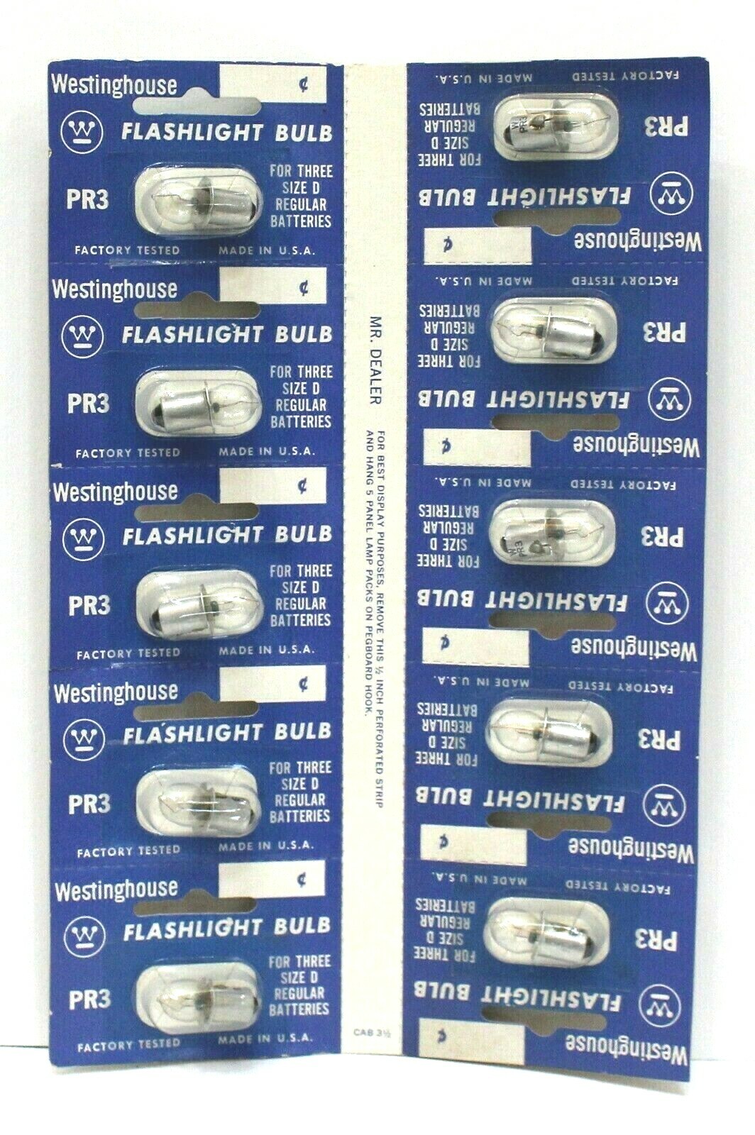 Vtg Westinghouse PR3 Flashlight Bulbs 4.5V Store Display card of 10 NOS 60s BOGO Vtg Westinghouse PR3 Flashlight Bulbs 4.5V Store Display card of 10 NOS 60s BOGO