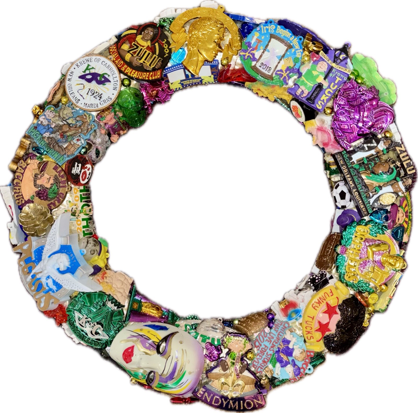 Krewe medallion Wreath New Orleans Mardi Gras Handmade OOAK Parade 11 Krewe medallion Wreath New Orleans Mardi Gras Handmade OOAK Parade 11