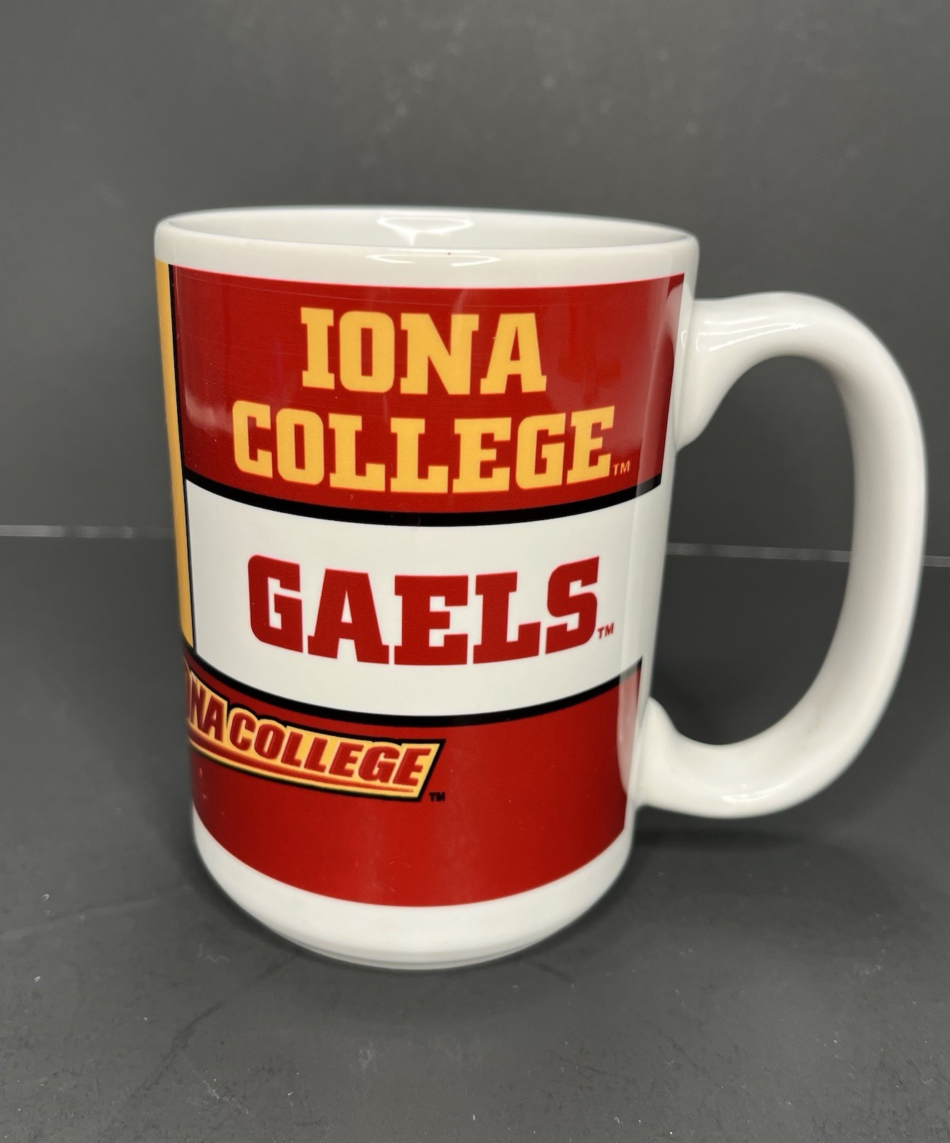 Vintage Iona College Gaels Coffee Mug Maroon Gold Ceramic Mascot 12 Oz.