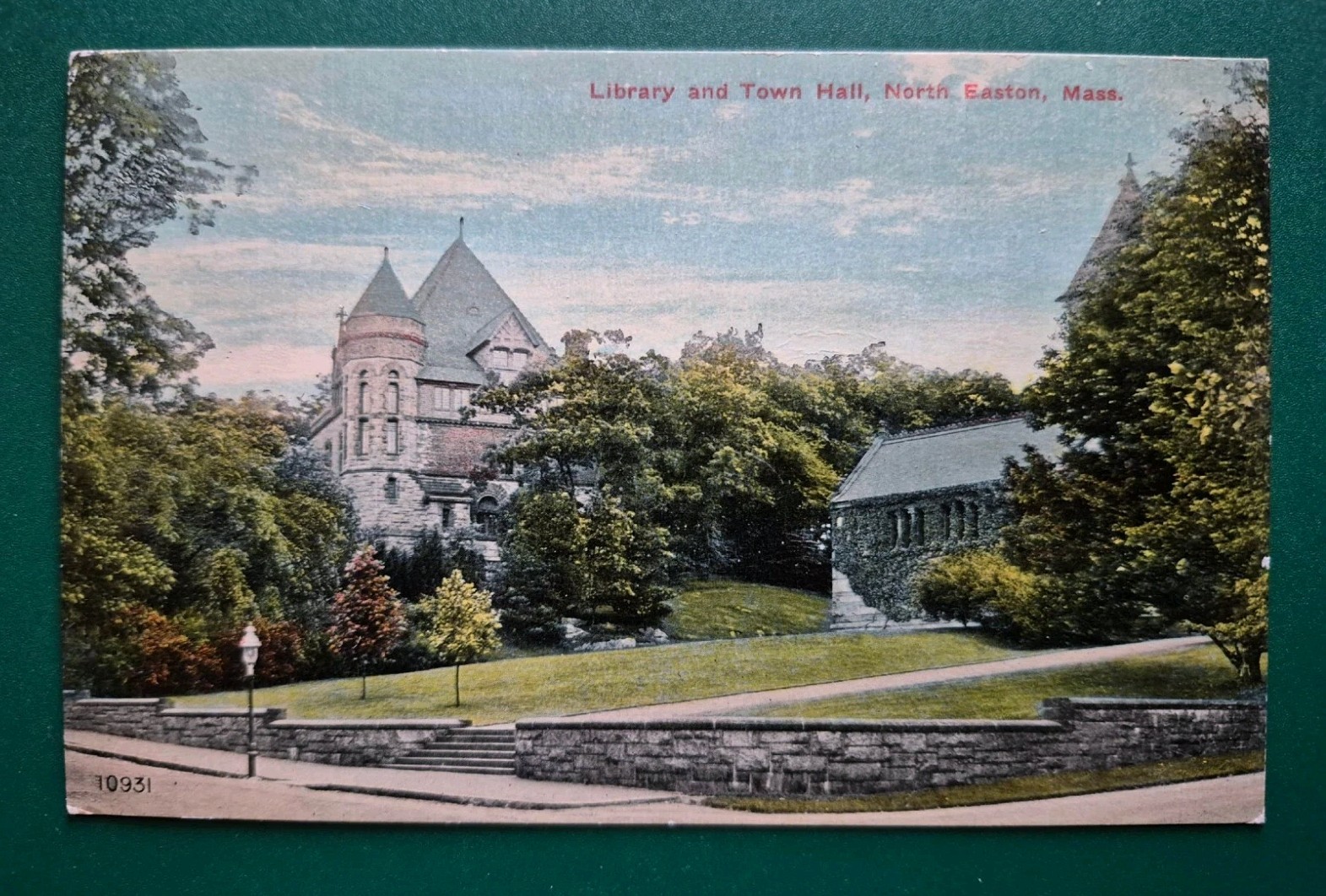 North Easton, MA.  Library and Town Hall - 1910s Postcard