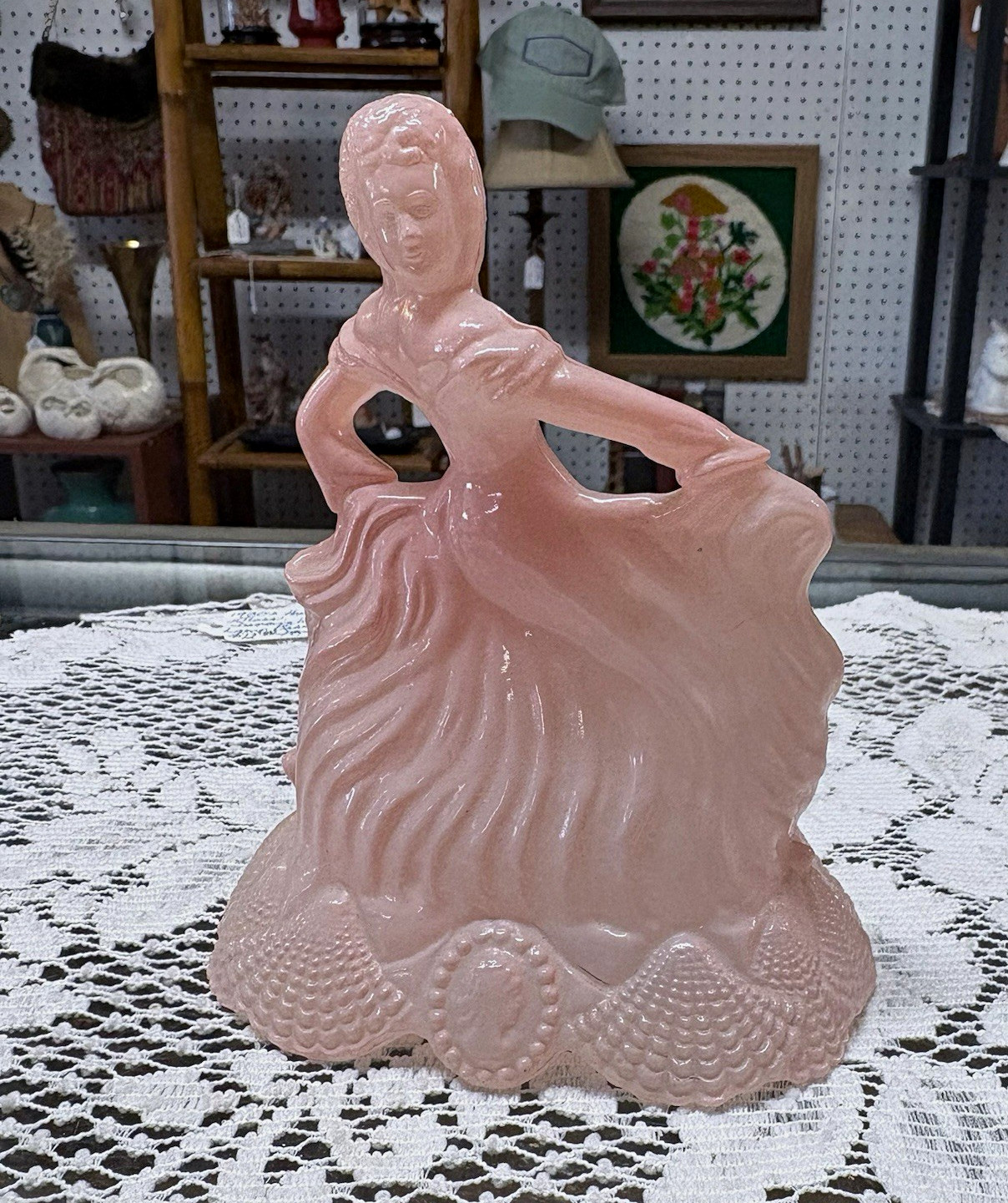 Pink Glossy Glass Woman Lamp Base 6 in Tall 4 in Long Vintage to the 1930s 