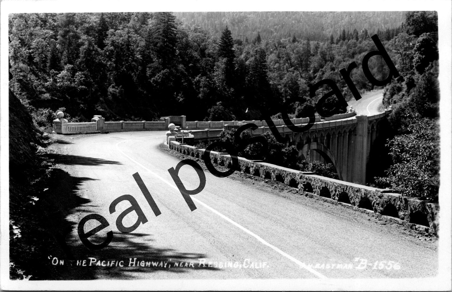 RPPC Pacific Highway Redding CA Winding Road Bridge Eastman B-1556 Postcard RPPC Pacific Highway Redding CA Winding Road Bridge Eastman B-1556 Postcard