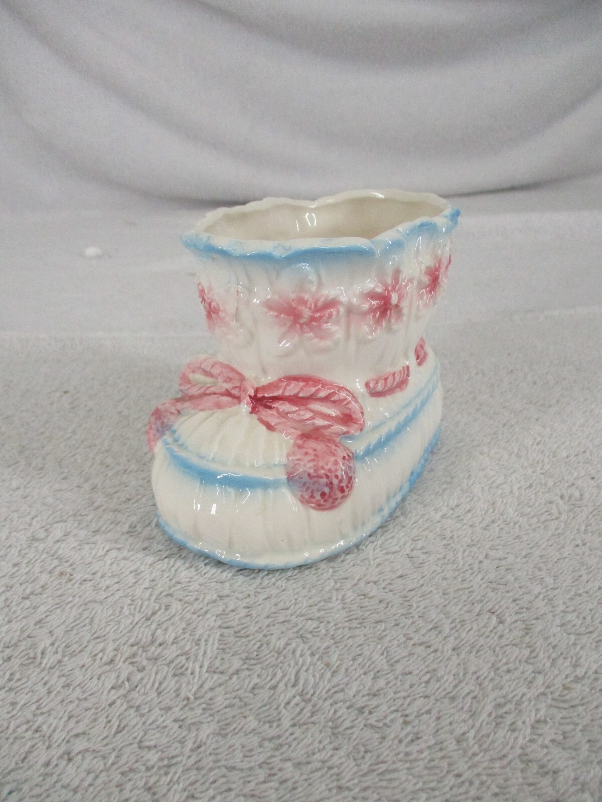 Relpo Baby Nursery Bootie Planter  Blue Pink White 1960 Pink Tie Ceramic Vintage