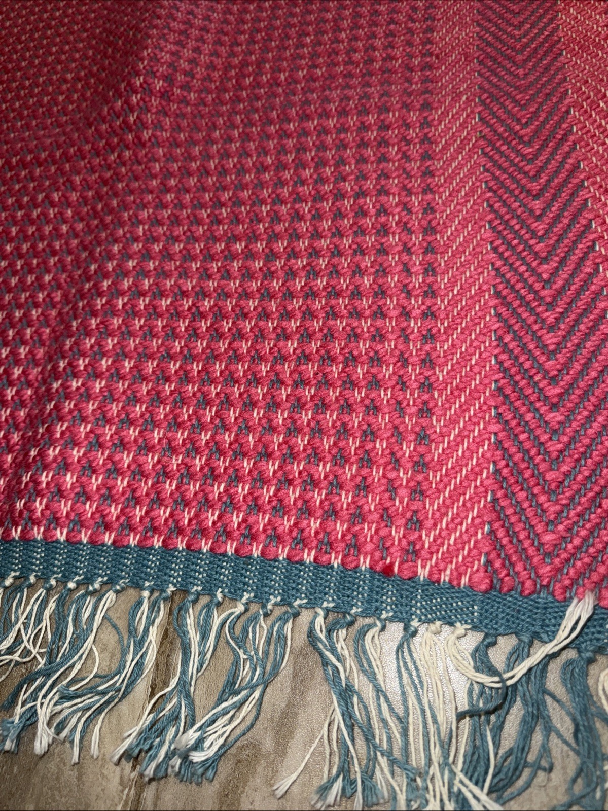 Vintage 49x27  2 Sided Hand Woven Pink Blue  Tweed Rag Runner Throw Rug GORGEOUS