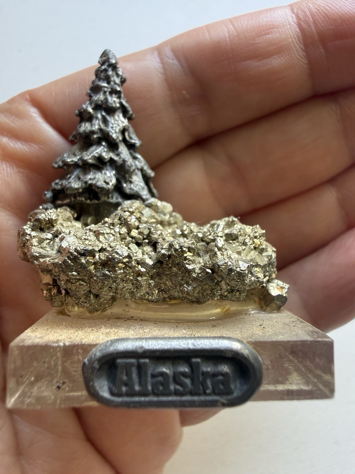 Vintage Alaska Pyrite Fool’s Gold Mineral Specimen Tree Souvenir Display