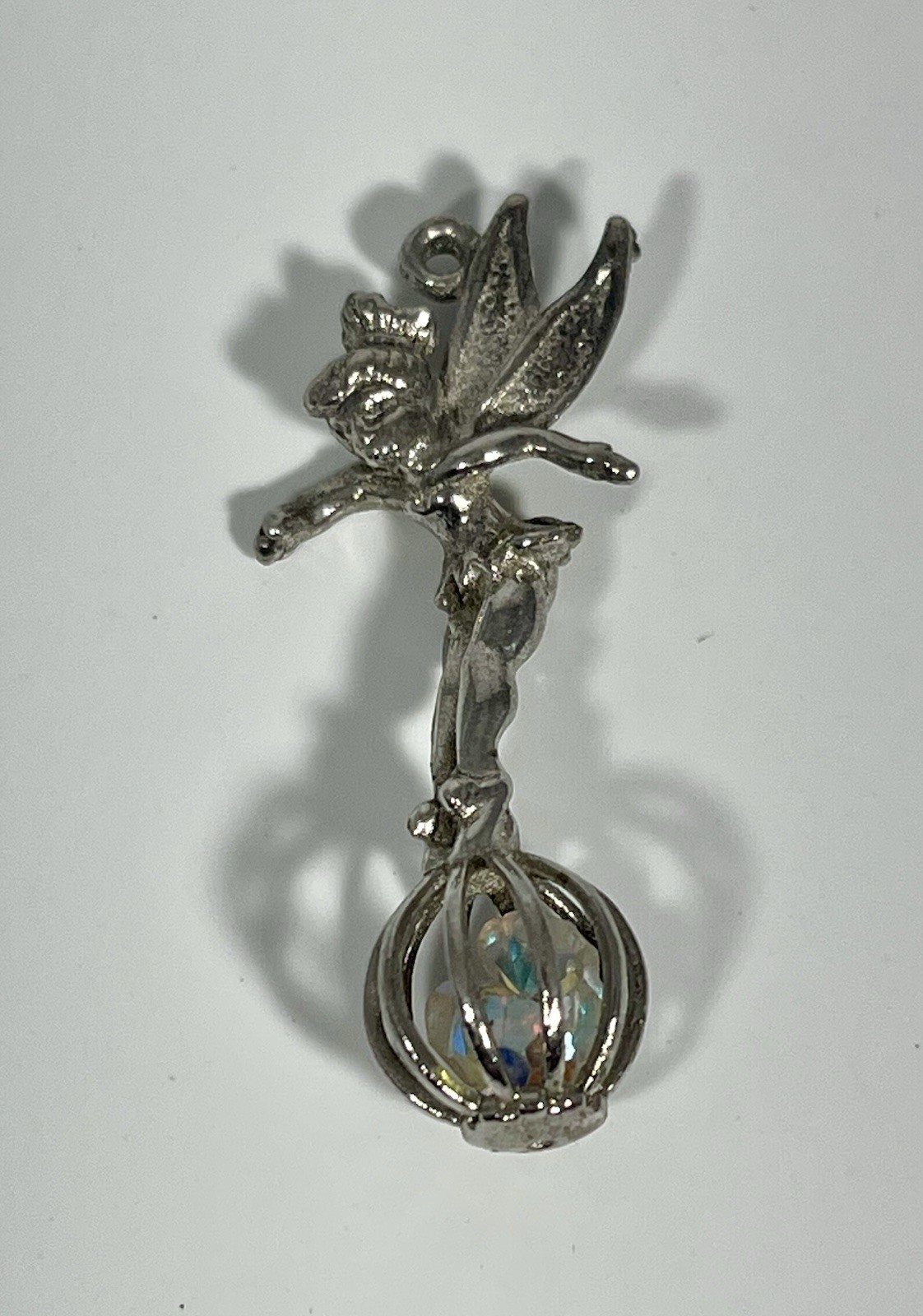Vintage 1960’s  WALT DISNEY PROD. Tinker Bell Charm - Silver Tone - AB Crystals