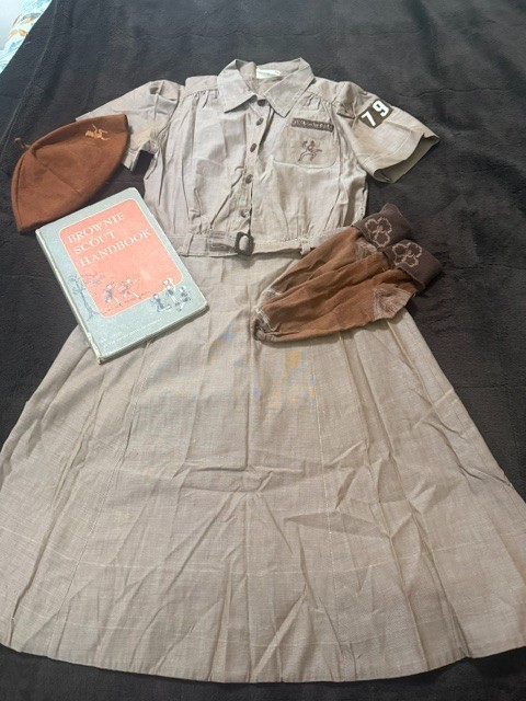 Vintage Girl Scouts Brownie Uniform w/Beret, Belt, Socks, Handbook Vintage Girl Scouts Brownie Uniform w/Beret, Belt, Socks, Handbook