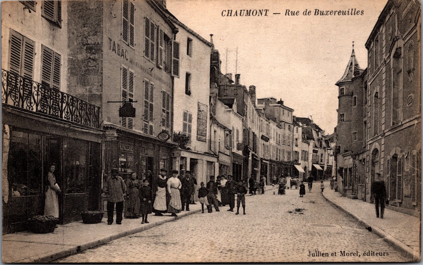 Antique Postcard Chaumont France Rue de Buxereuilles Street Scene Jullien Morel