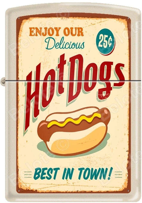 Zippo Hot Dogs Best In Town Poster Cream Matte Windproof Lighter NEW Rare