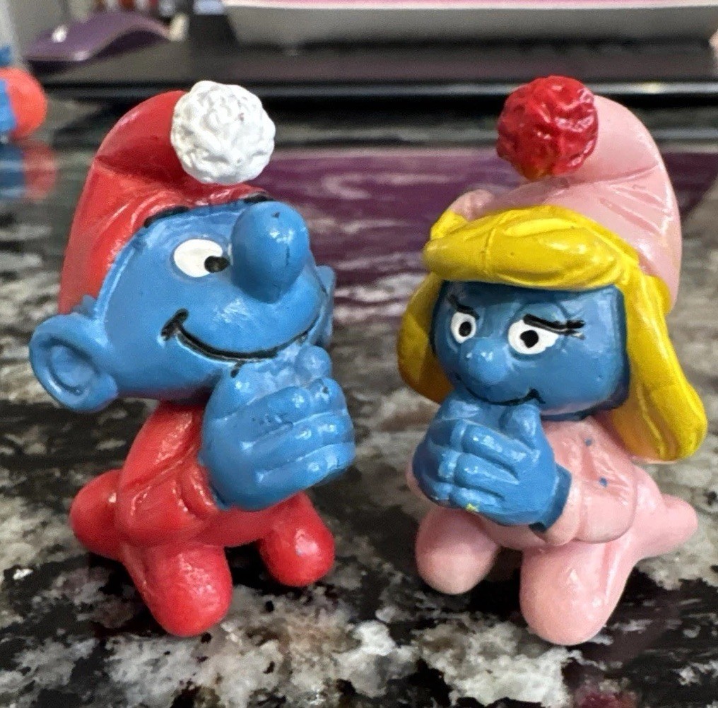 Vintage Praying Smurf & Smurfette Pair 51910 51911 Schleich Peyo Christmas