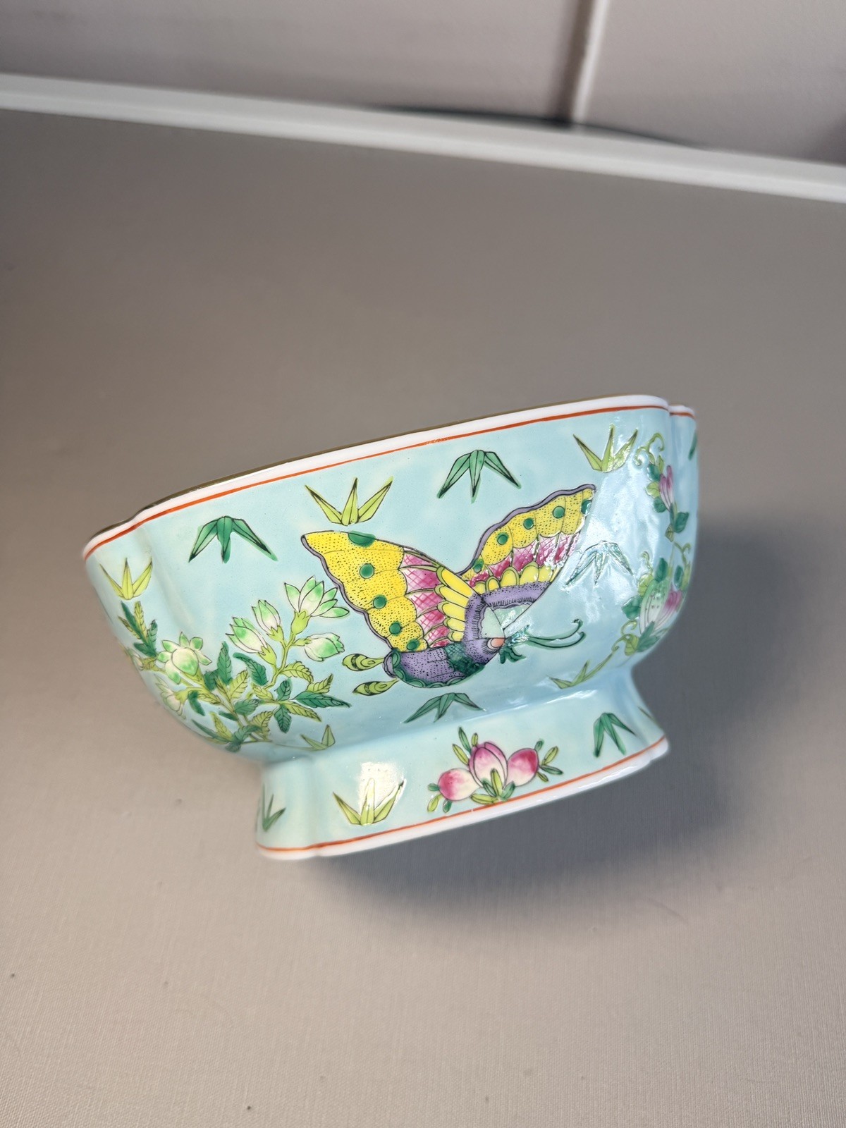 Neiman Marcus Hand Painted Square Porcelain Butterfly Flowers Bowl Hong Kong Neiman Marcus Hand Painted Square Porcelain Butterfly Flowers Bowl Hong Kong