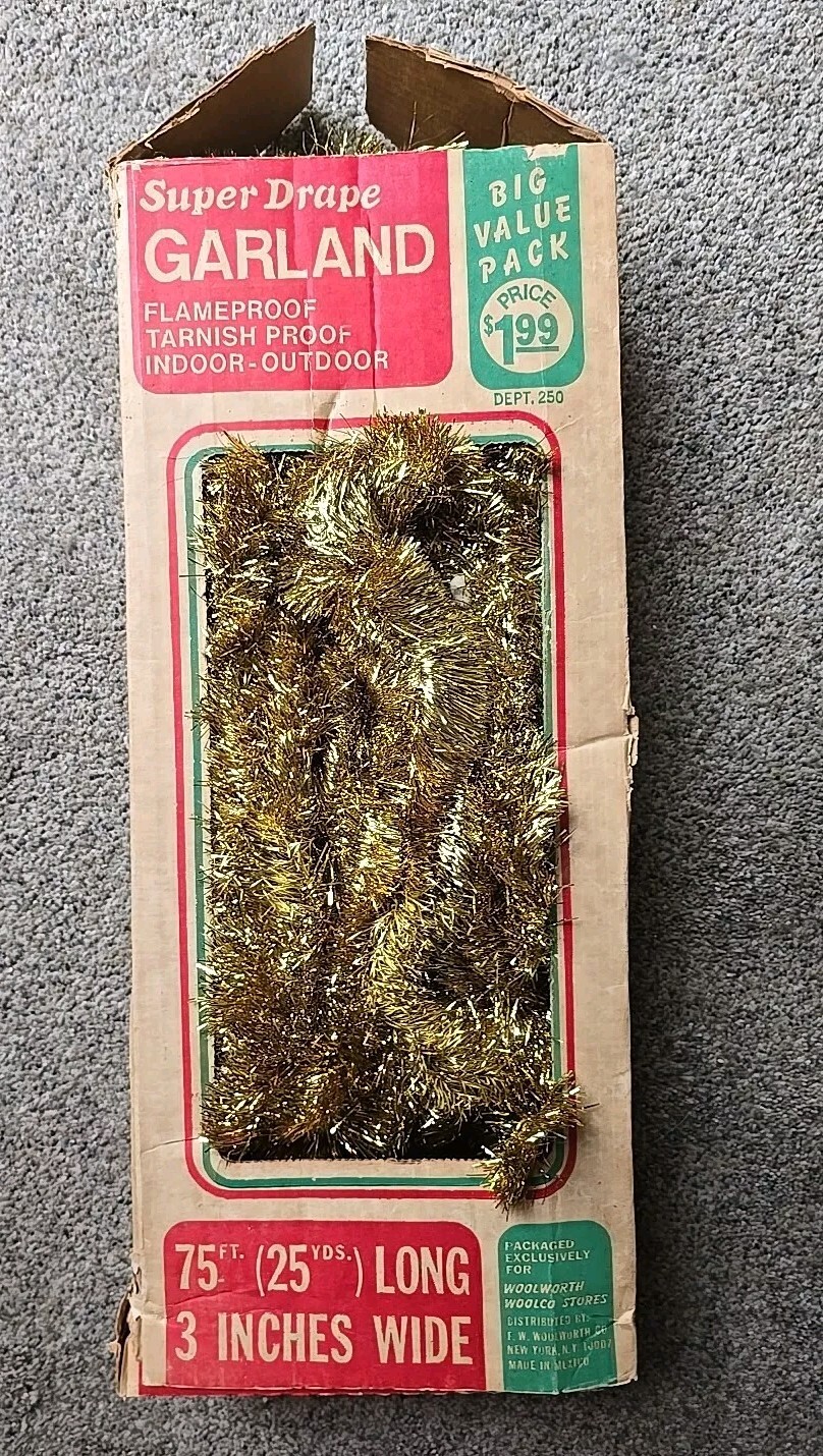 Vintage Super Drape Gold Christmas Tree Garland Tinsel Woolco Woolworth 75 ft