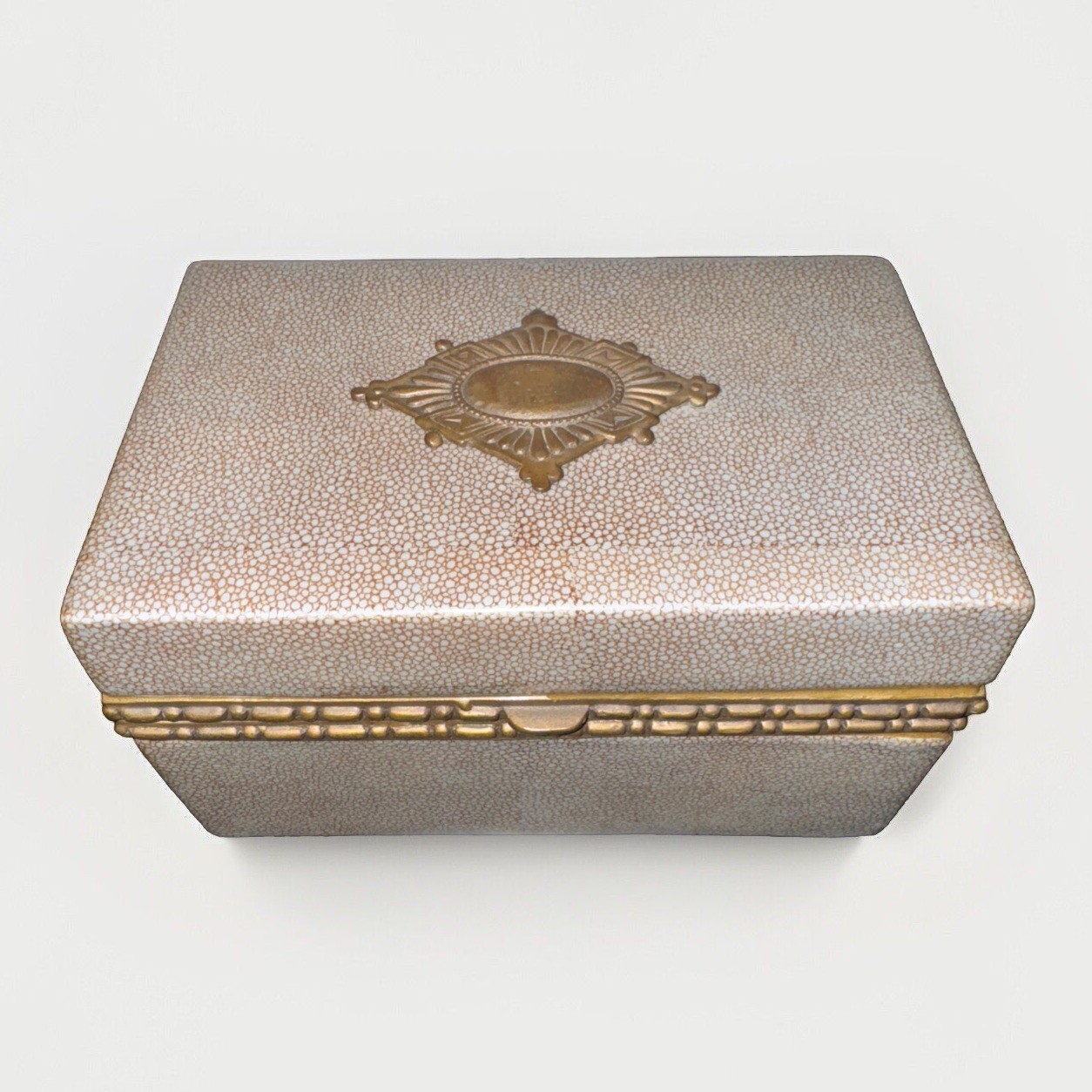 Castilian Import Box Hinged Box 4640 RSS Brass Porcelain Crackled
