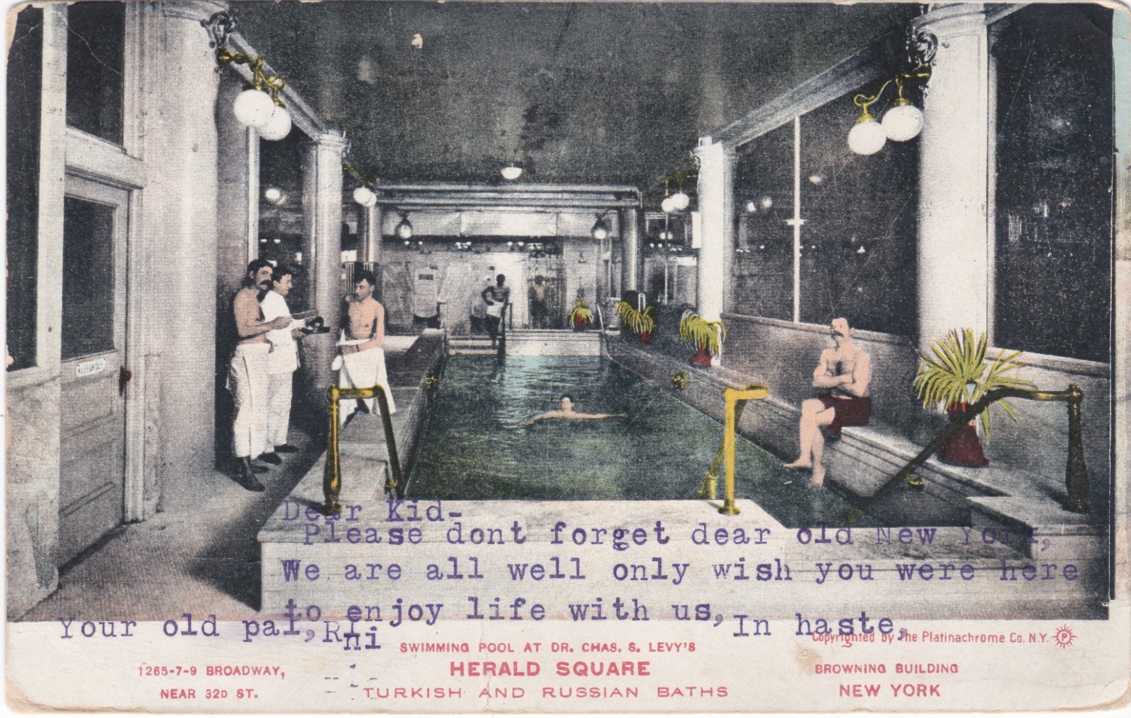 Vintage postcard - Turkish Russian Baths - Herald Square, NYC -  Gay interest