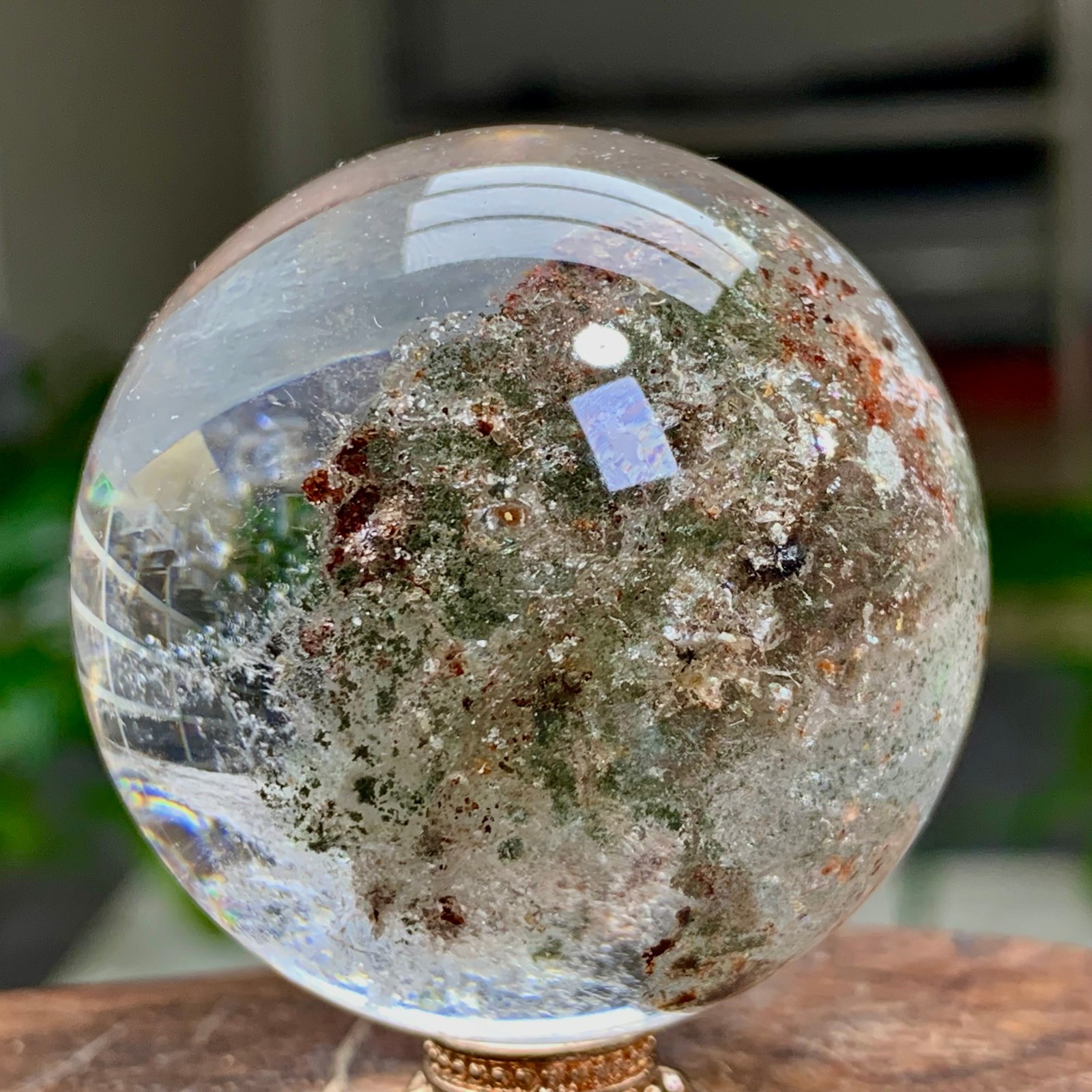129G Natural Green Ghost Crystal Quartz Ball Crystal Sphere Mineral Specimen