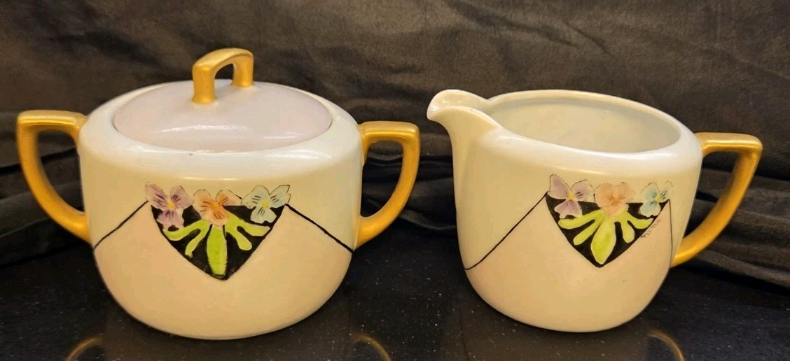 Vintage Art Deco Porcelain Sugar and Creamer Set, MZ Altrohlau Czechoslovakia...