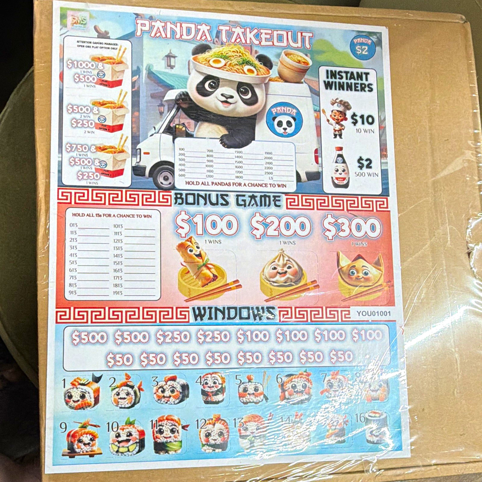 Panda Takeout Pull Tab Scratch Card Game Casino 3500 Cards Bonus Seals