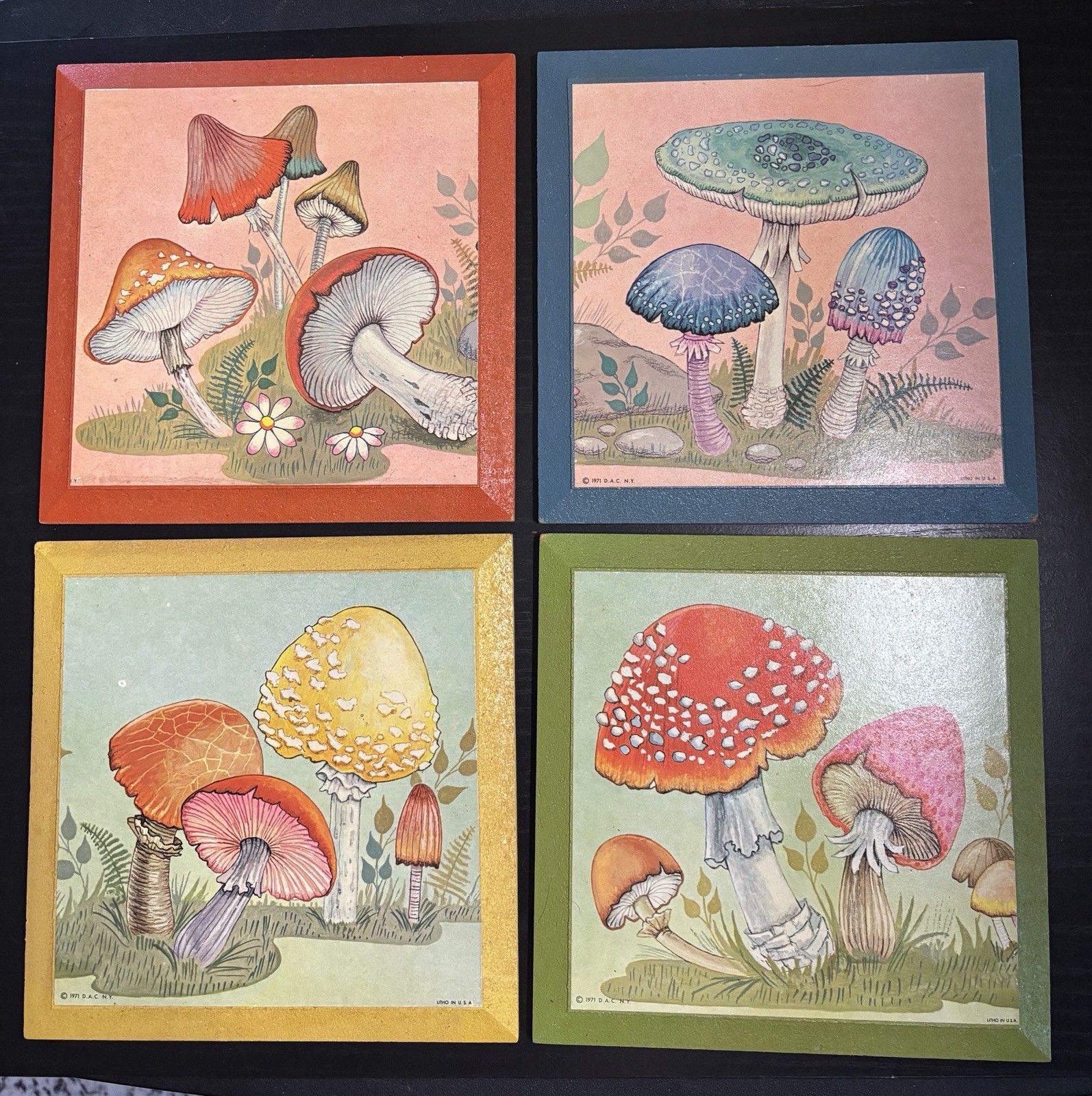Vintage 1971 Mushroom Wall Plaques Set of 4 DAC NY - Retro 70s Cottagecore Decor