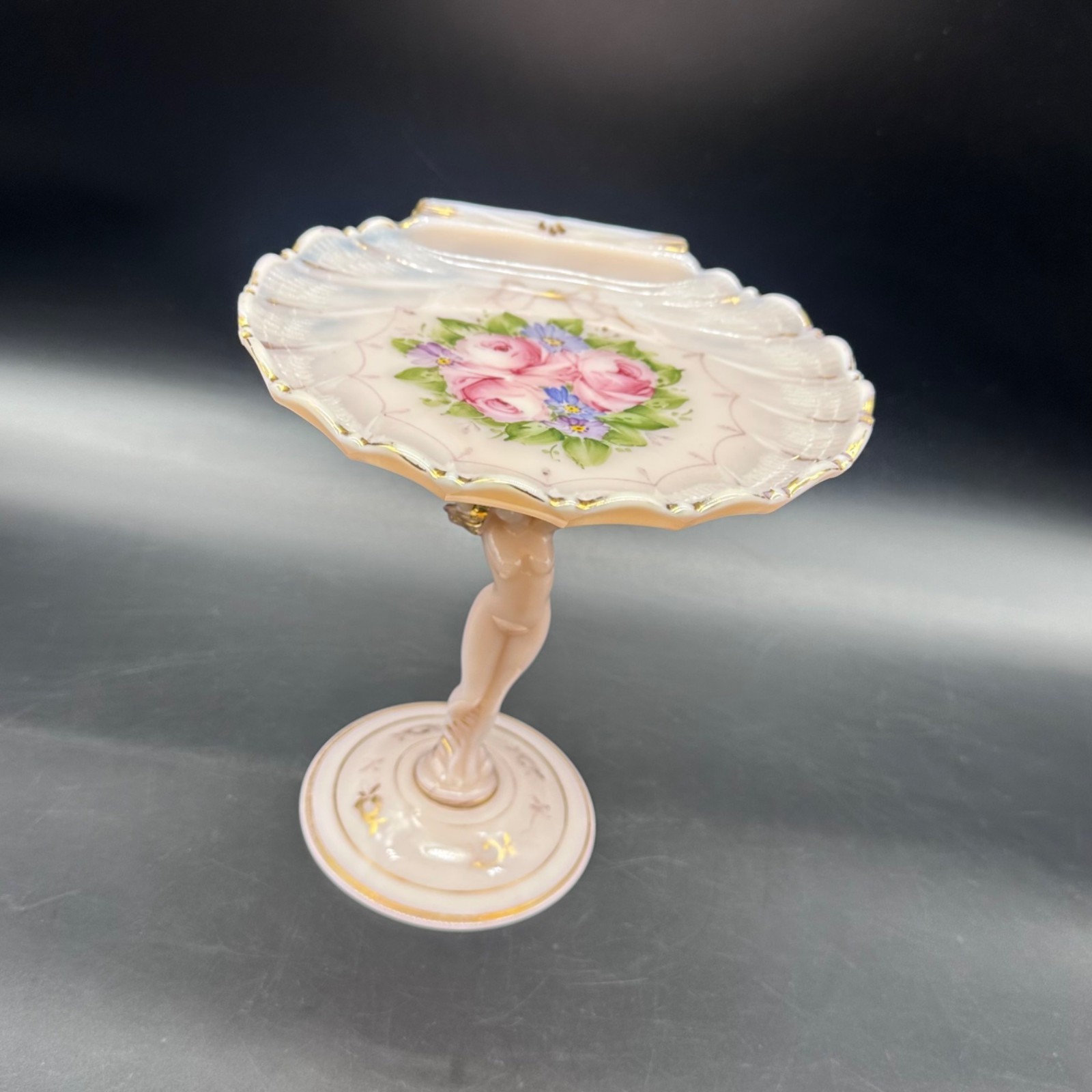 Cambridge Crown Tuscan Statuesque Nude Sea Shell Compote Charleton Roses Pink