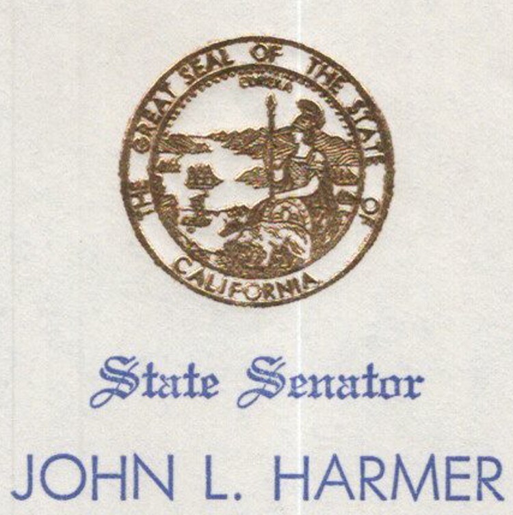 1969 John L. Harmer Senator California Senate Legislature Scholarship Grant