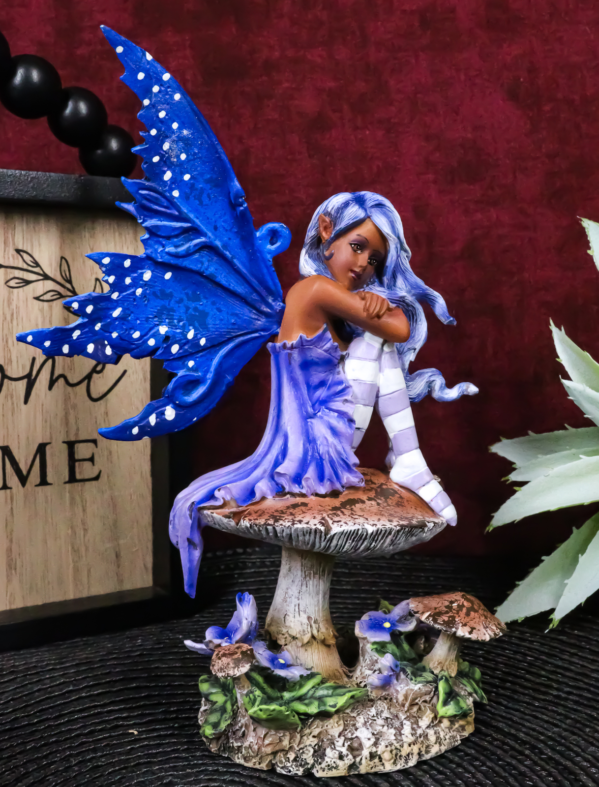 Ebros Amy Brown Art Gothic Violet Tribal Ebony Fairy Collectible Statue 6.5\