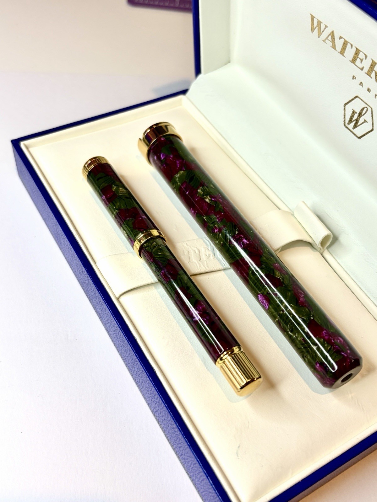 Waterman Lady Agathe Fountain Pen 18k Gold (F) 1990\'s Green/Purple Marble BOXED