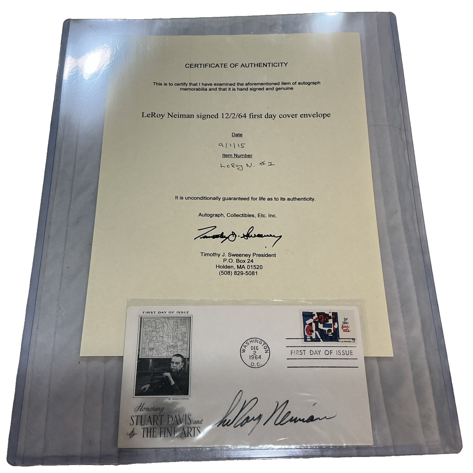 Leroy Neiman Signed Autographed FDC Honoring Stuart Davis & The Fine Arts W/LOA