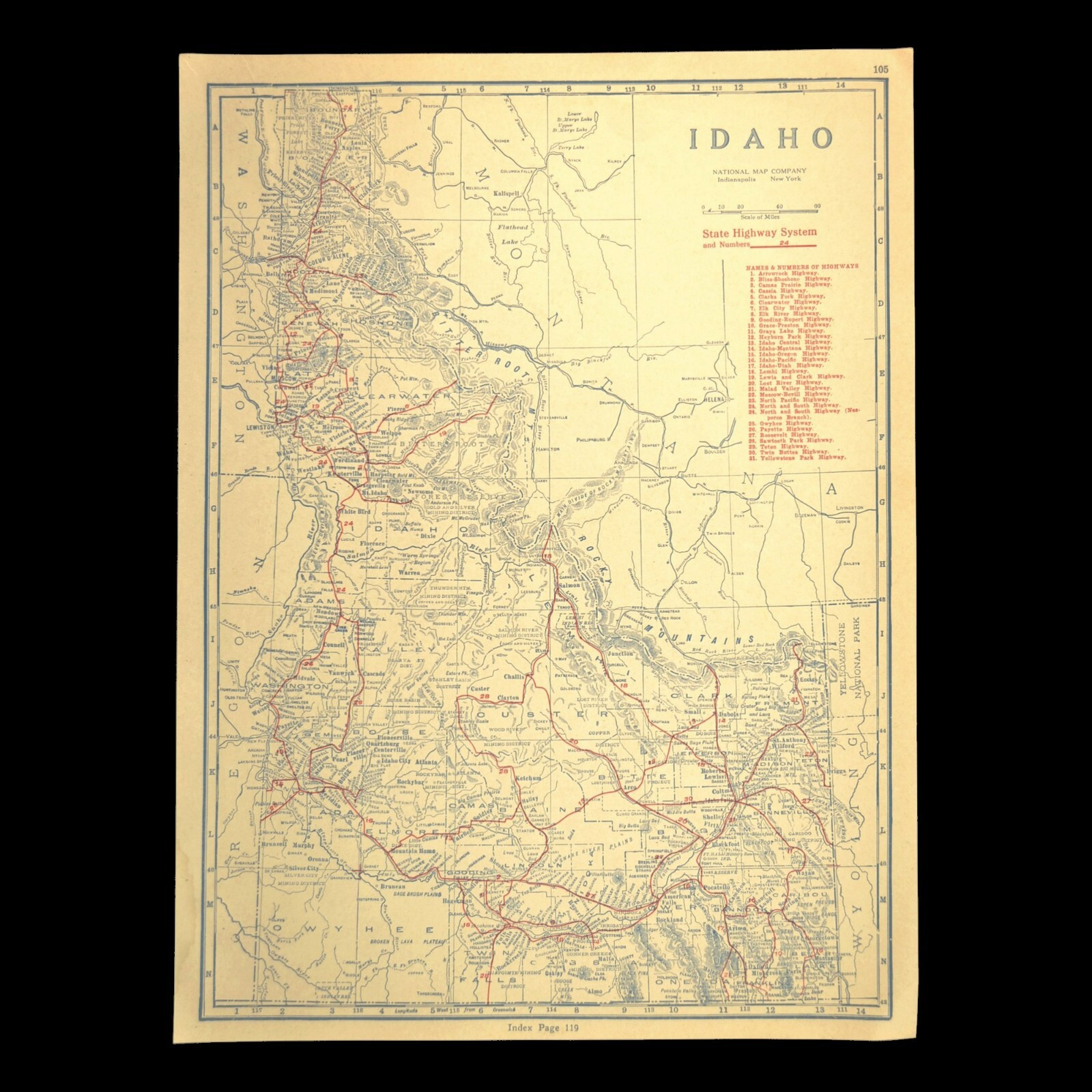 Vintage IDAHO Map Auto Trails North and South Highway Original Antique Road Vintage IDAHO Map Auto Trails North and South Highway Original Antique Road